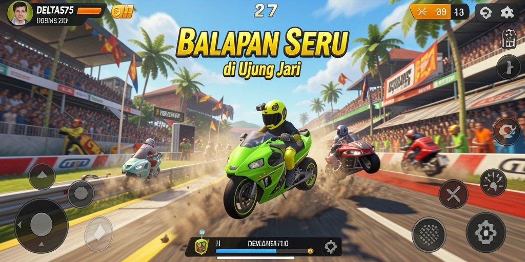 Screenshot dari gameplay BALAPAN dalam DELTA575 yang mendebarkan.