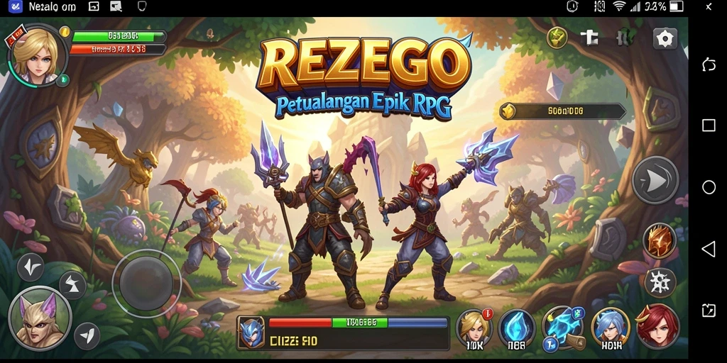 Tampilan gameplay <strong>REZEGO</strong> yang epik dan penuh aksi dalam pertarungan RPG.