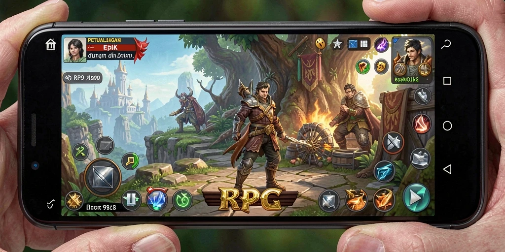 Tangkapan layar RP99 menampilkan pertarungan seru dalam dunia RPG yang luas.