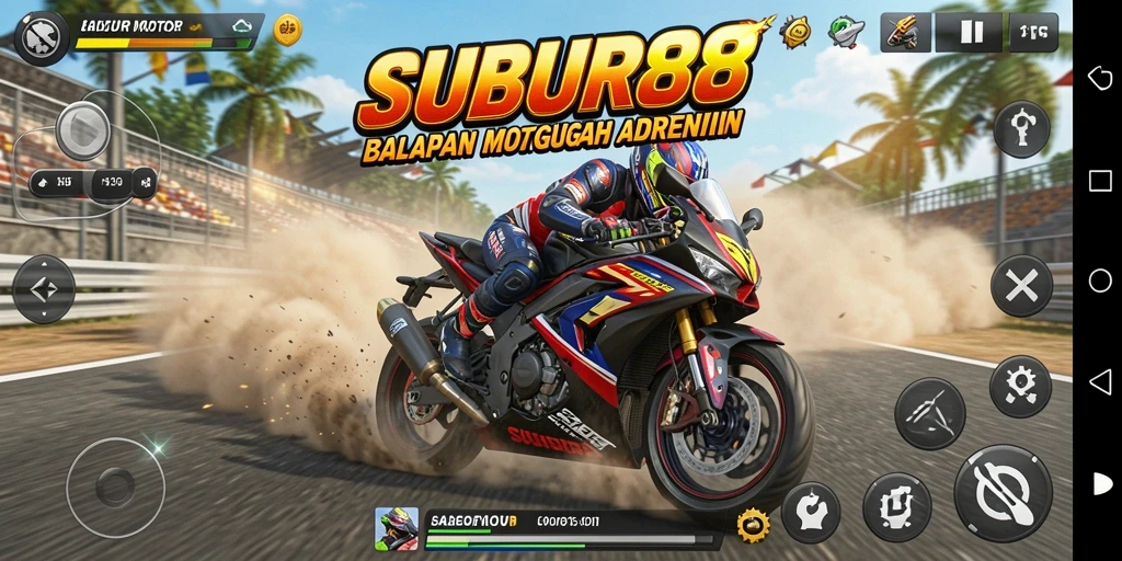Tangkapan layar gameplay SUBUR88 dengan balapan motor yang seru.